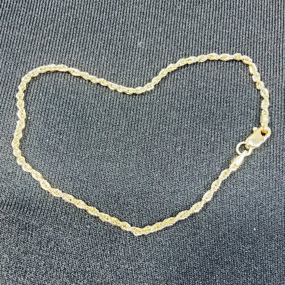 14K Solid Gold Rope Bracelet 2 mm Solid Diamond Cut Rope Chain Bracelet 6.75" 7" - Picture 4 of 5
